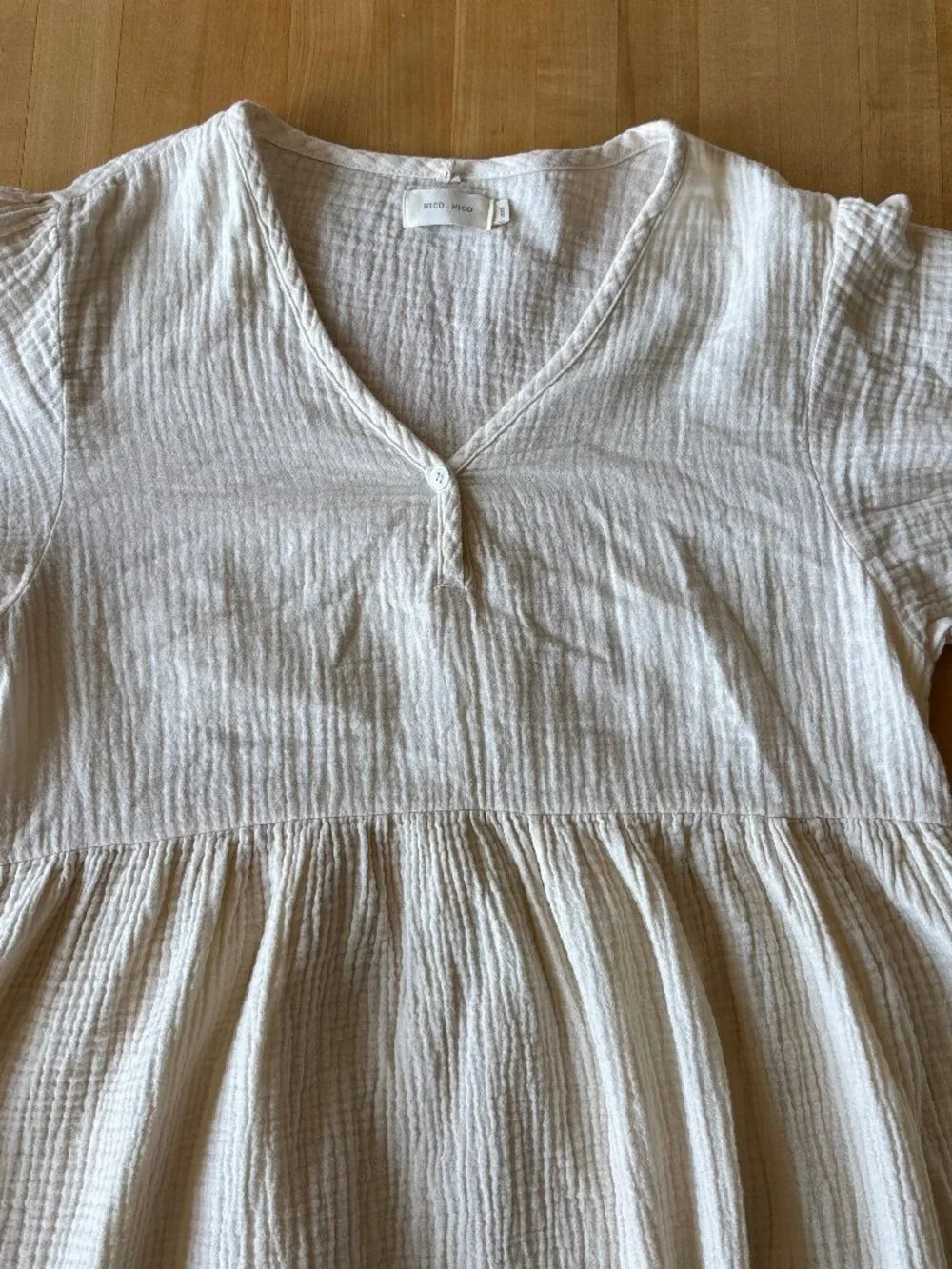 Nico Nico White Maxi Long Sleeve Athena Gauze Tiered V Neck Cotton Flowy Dress - Picture 7 of 9